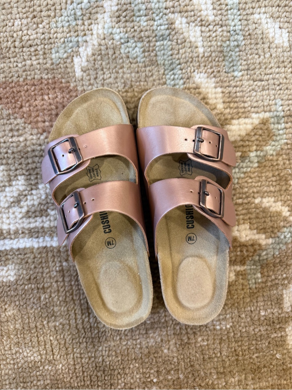 Rose Gold Double Buckle Slide Sandals